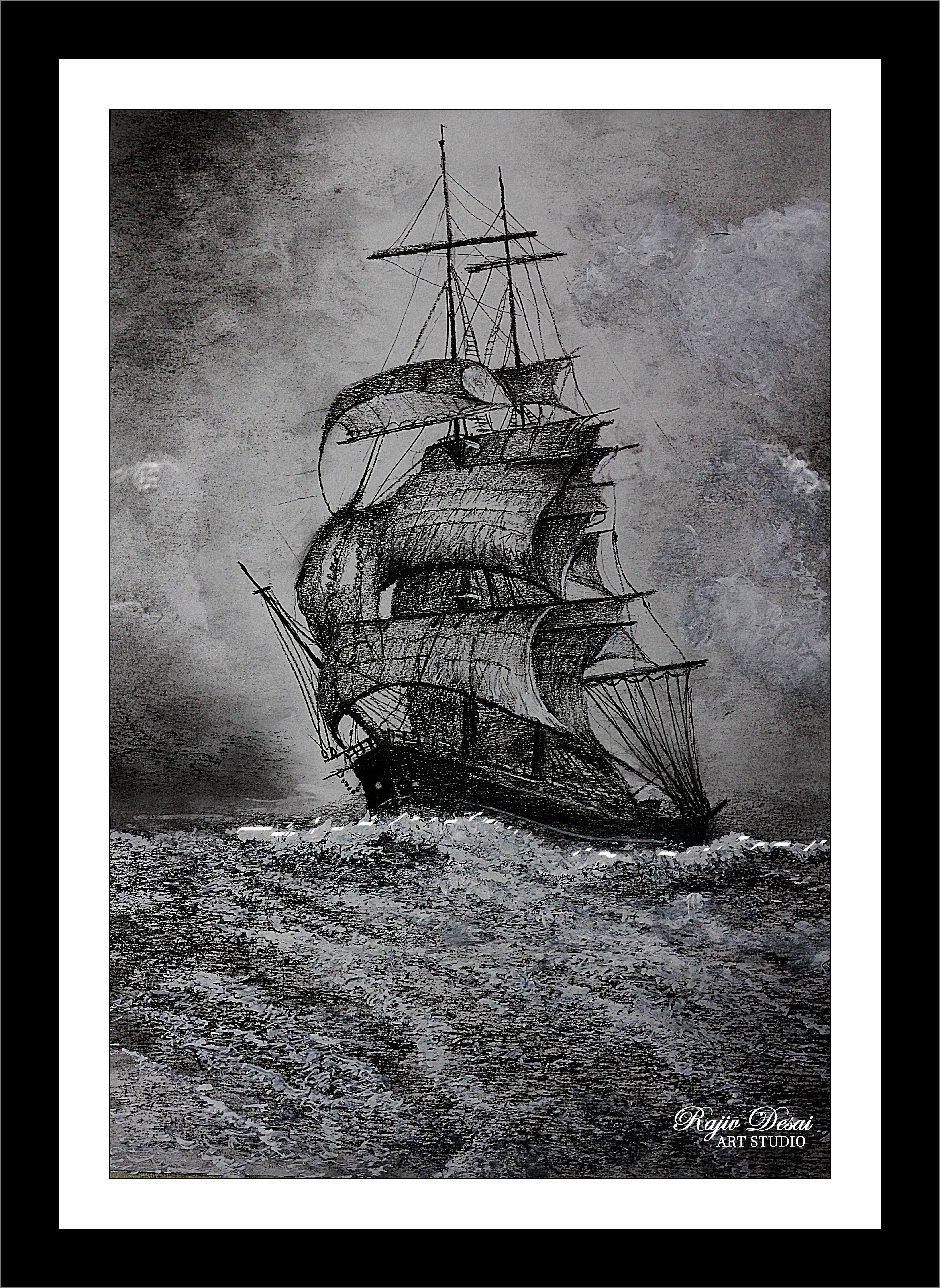 Charcoal artwork titled Bon Voyage